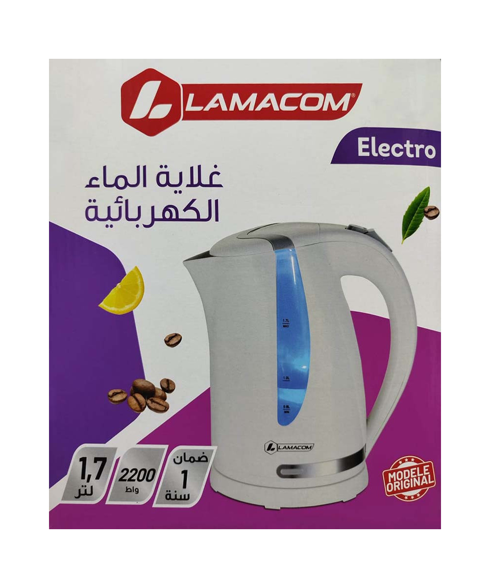 Bouilloire Électrique LAMAKOM 1.7L - 2200W en Plastique alimentaire| Qualité & Rapidité