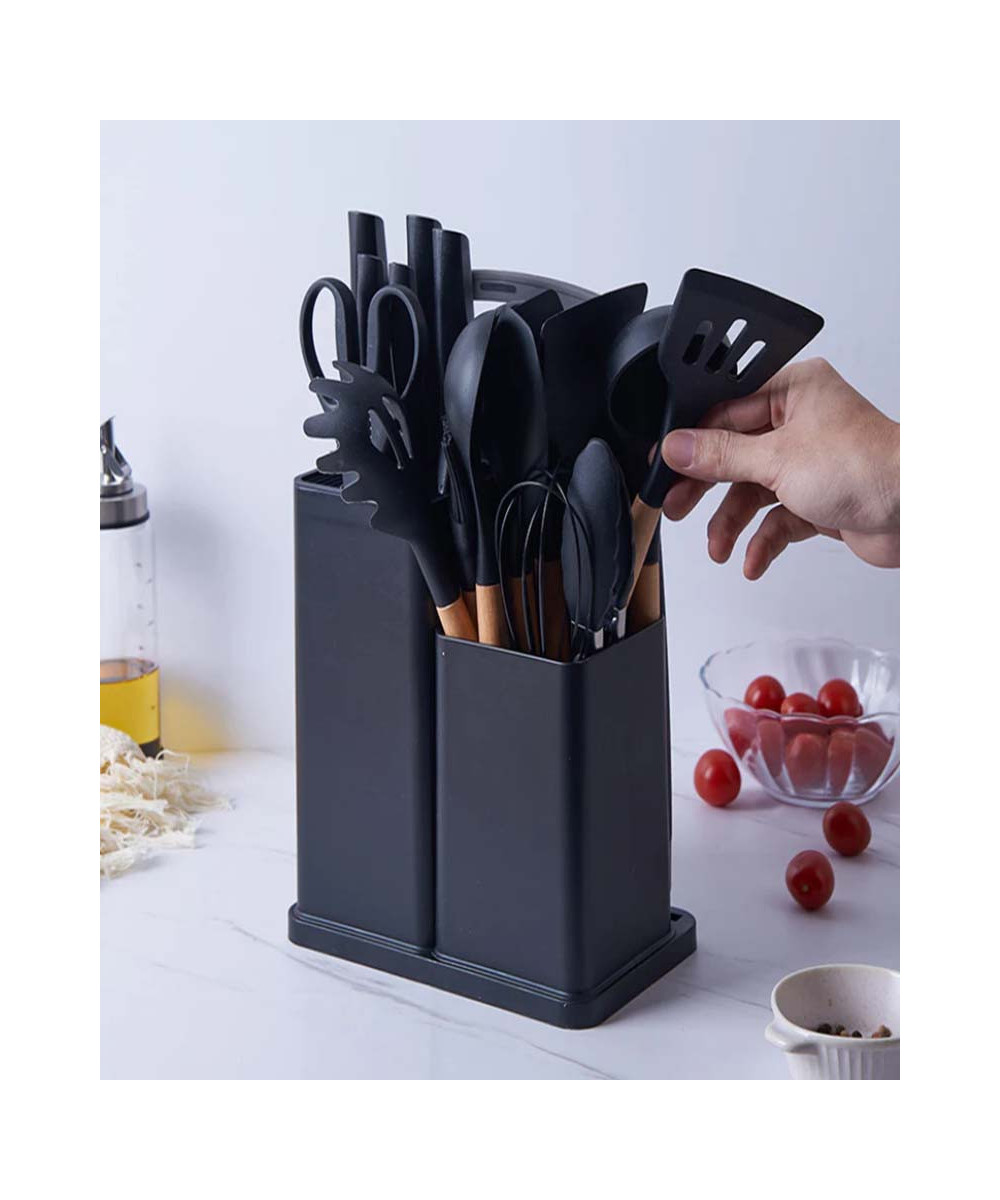 ENSEMBLE D'USTENSILES DE CUISINE AVEC PORTE-LOUCHE EN SILICONE