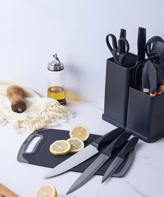 ENSEMBLE D'USTENSILES DE CUISINE AVEC PORTE-LOUCHE EN SILICONE