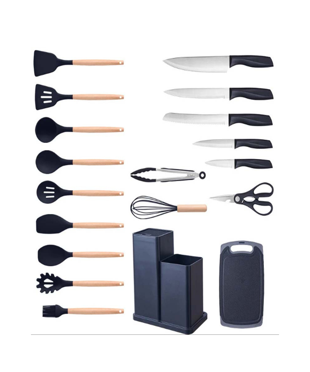 ENSEMBLE D'USTENSILES DE CUISINE AVEC PORTE-LOUCHE EN SILICONE