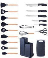 ENSEMBLE D'USTENSILES DE CUISINE AVEC PORTE-LOUCHE EN SILICONE