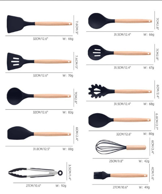 ENSEMBLE D'USTENSILES DE CUISINE AVEC PORTE-LOUCHE EN SILICONE