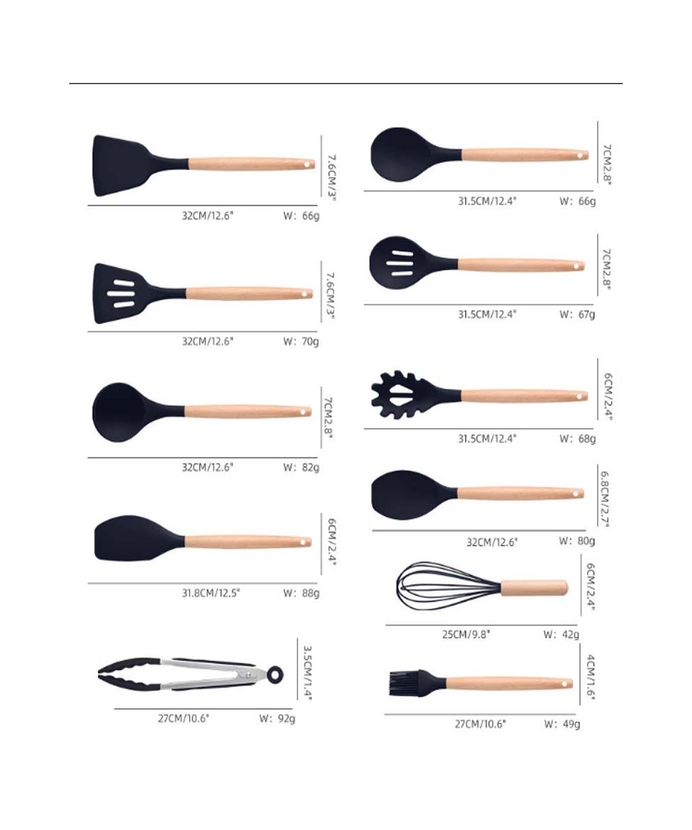 ENSEMBLE D'USTENSILES DE CUISINE AVEC PORTE-LOUCHE EN SILICONE