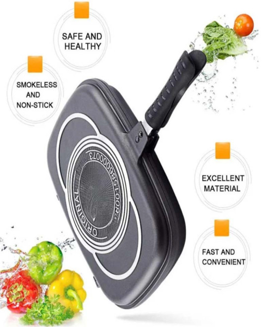 POÊLE DOUBLE FACE ANTIADHÉSIVE EN CÉRAMIQUE – POÊLE A GRILLER MULTIFONCTIONS