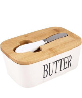 IMRANEMALL | طبق زبدة من البورسلين مع غطاء وقطاعة زبدة | تصميم عصري